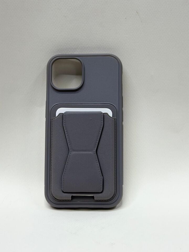 iPhone 15 Deri Görünümlü Kart Bölmeli Fonksiyonel Standlı Cüzdan Kılıf