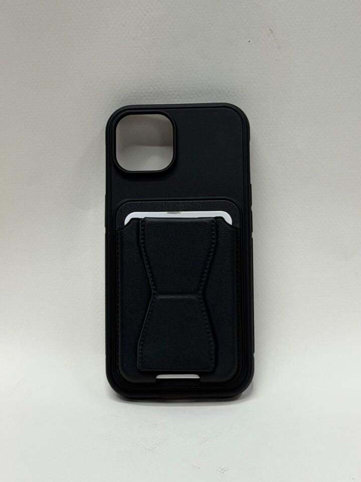 iPhone 15 Deri Görünümlü Kart Bölmeli Fonksiyonel Standlı Cüzdan Kılıf