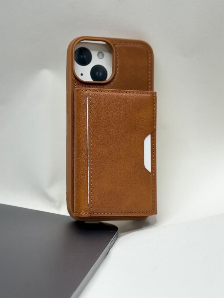 iPhone 15 Uyumlu Premium Deri Görünümlü Cüzdanlı Kılıf - Lüks Seri