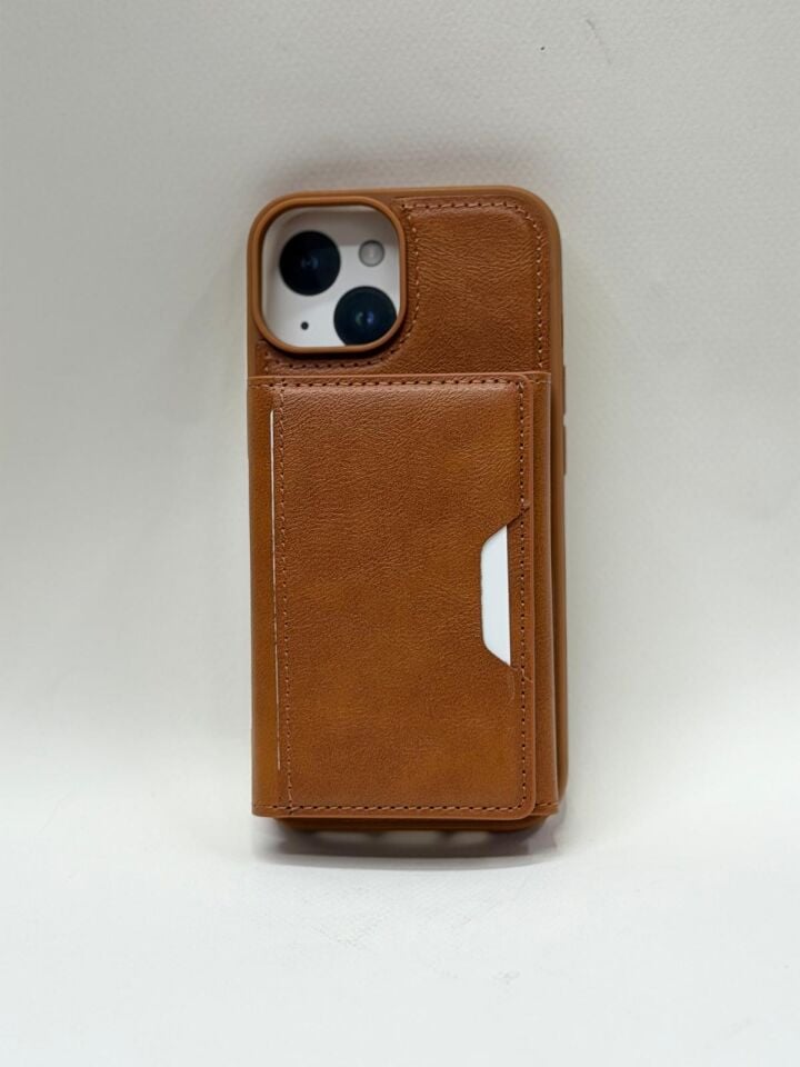 iPhone 15 Uyumlu Premium Deri Görünümlü Cüzdanlı Kılıf - Lüks Seri