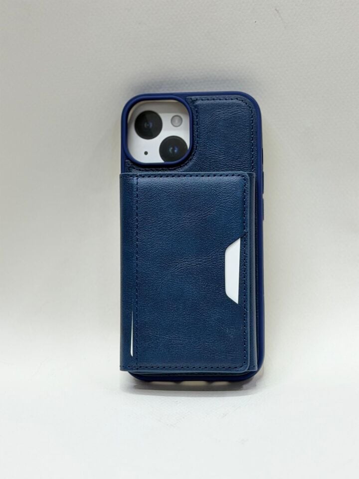 iPhone 15 Uyumlu Premium Deri Görünümlü Cüzdanlı Kılıf - Lüks Seri