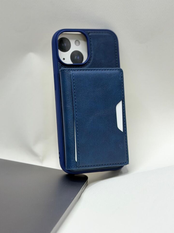 iPhone 15 Uyumlu Premium Deri Görünümlü Cüzdanlı Kılıf - Lüks Seri