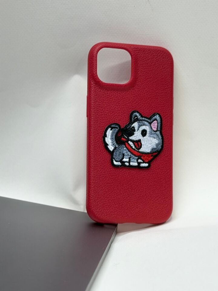 iPhone 15 Candy Case - İçi Kadife Pastel Renkli Yumuşak Silikon Kılıf kırmızı köpek desenli