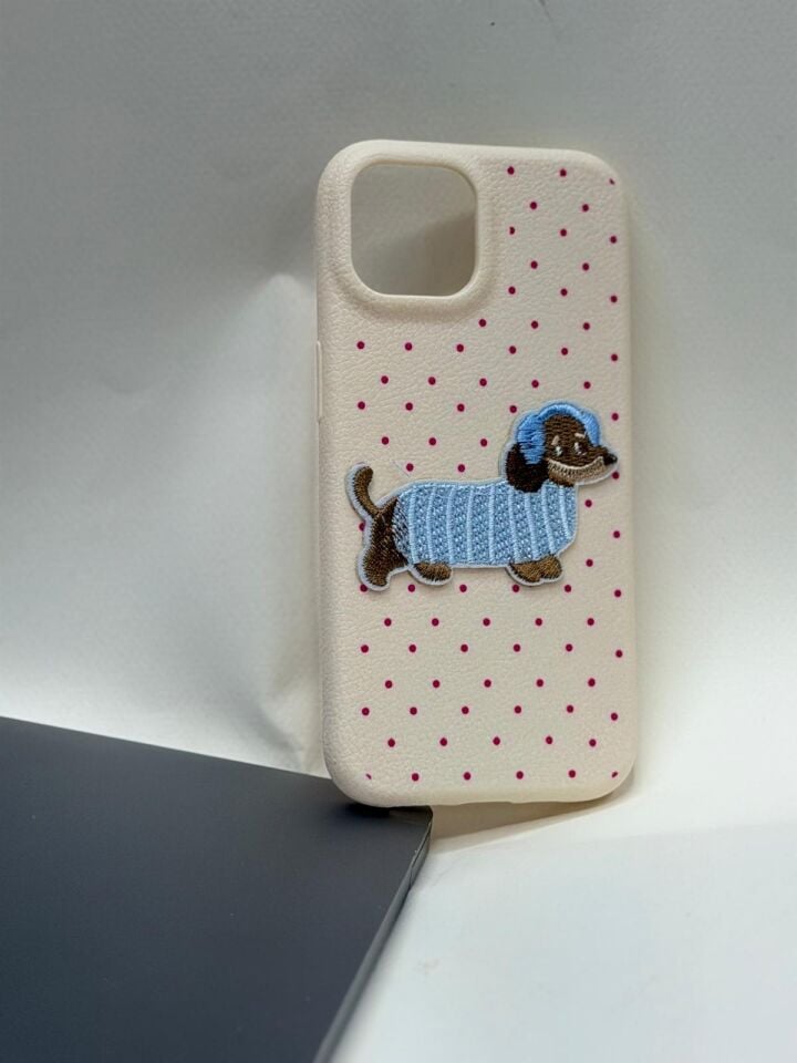 iPhone 15 Candy Case - İçi Kadife Pastel Renkli Yumuşak Silikon Kılıf krem köpek desenli