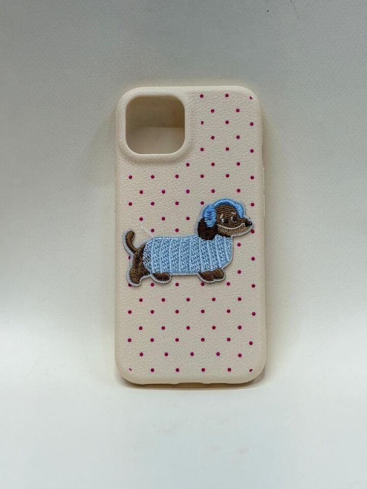 iPhone 15 Candy Case - İçi Kadife Pastel Renkli Yumuşak Silikon Kılıf krem köpek desenli