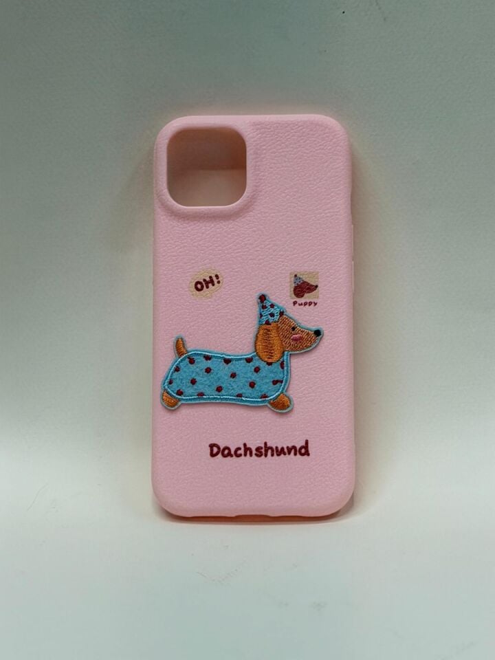 iPhone 15 Candy Case - İçi Kadife Pastel Renkli Yumuşak Silikon Kılıf pembe köpek desenli