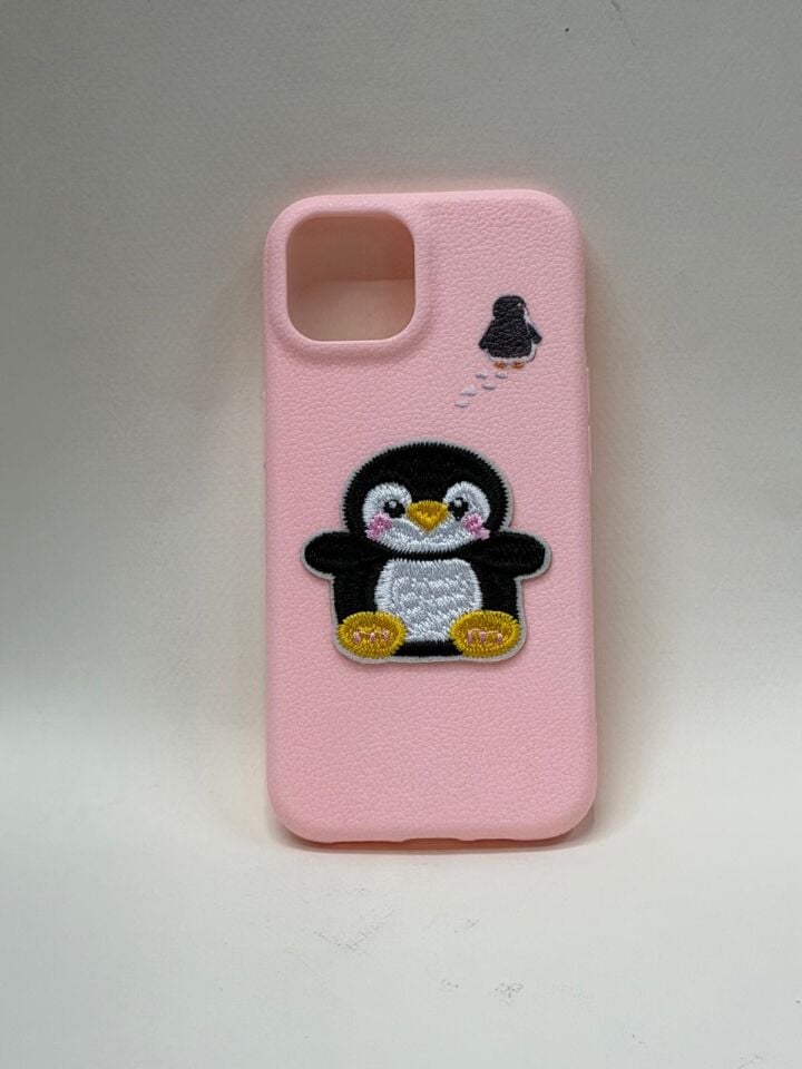 iPhone 15 Candy Case - İçi Kadife Pastel Renkli Yumuşak Silikon Kılıf pembe penguen