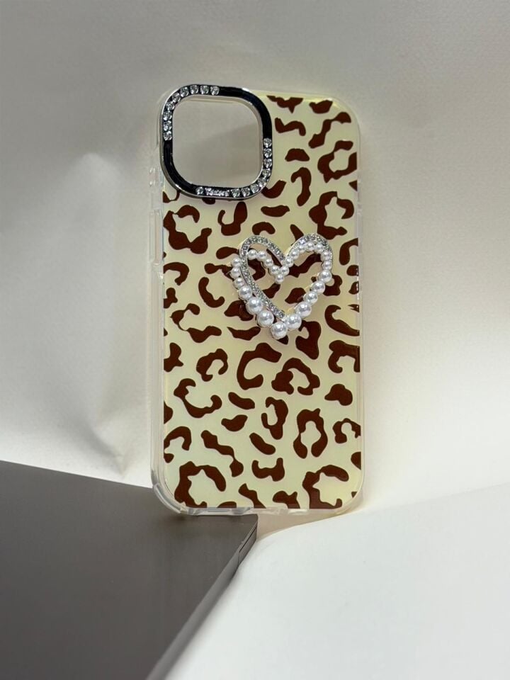iPhone 15 Leopar Desenli Premium Lansman Kılıf - Kamera Korumalı Turuncu