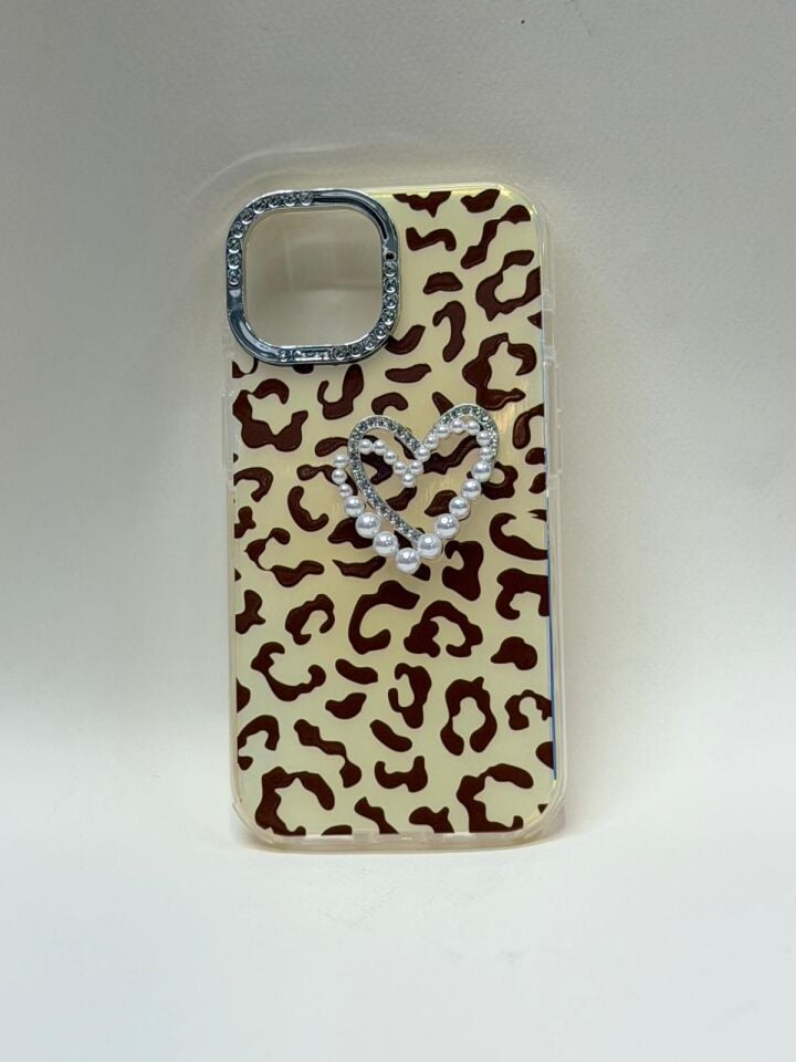 iPhone 15 Leopar Desenli Premium Lansman Kılıf - Kamera Korumalı Turuncu