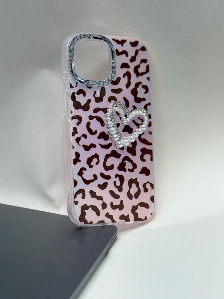 iPhone 15 Leopar Desenli Premium Lansman Kılıf - Kamera Korumalı Pembe