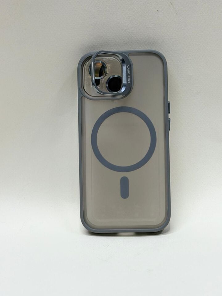 iPhone 15 MagSafe Destekli Kamera Korumalı Darbe Emici Kılıf Gri