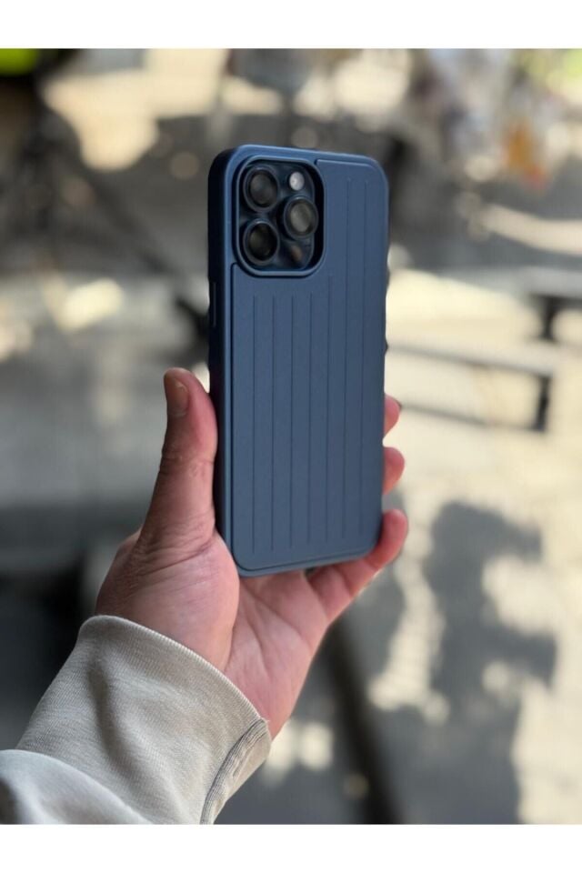 iPhone 15 Pro Max Uyumlu Çizgili Valiz Desenli Premium Kılıf Lacivert