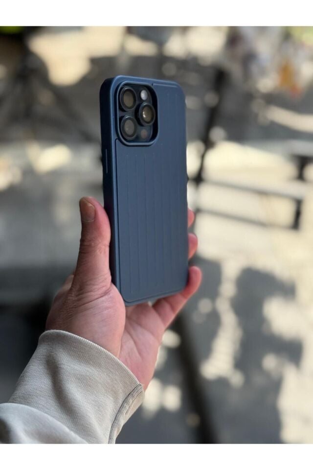 iPhone 15 Pro Max Uyumlu Çizgili Valiz Desenli Premium Kılıf Lacivert
