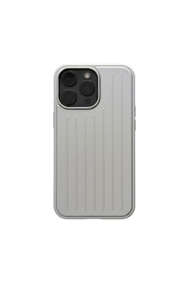 Iphone 15 Pro Max Uyumlu Çizgili Valiz Desenli Premium Kılıf Gri