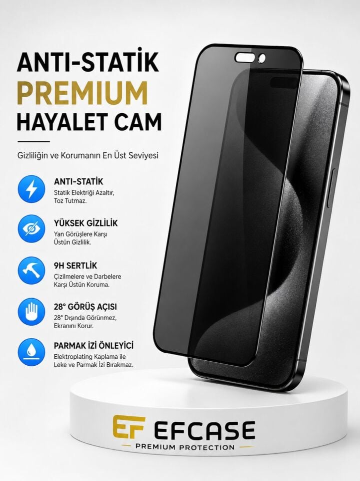 iPhone 13 Pro Max Antistatik Hayalet Ekran Koruyucu - Gizlilik Filtreli Toz Tutmayan Premium Temperli Cam