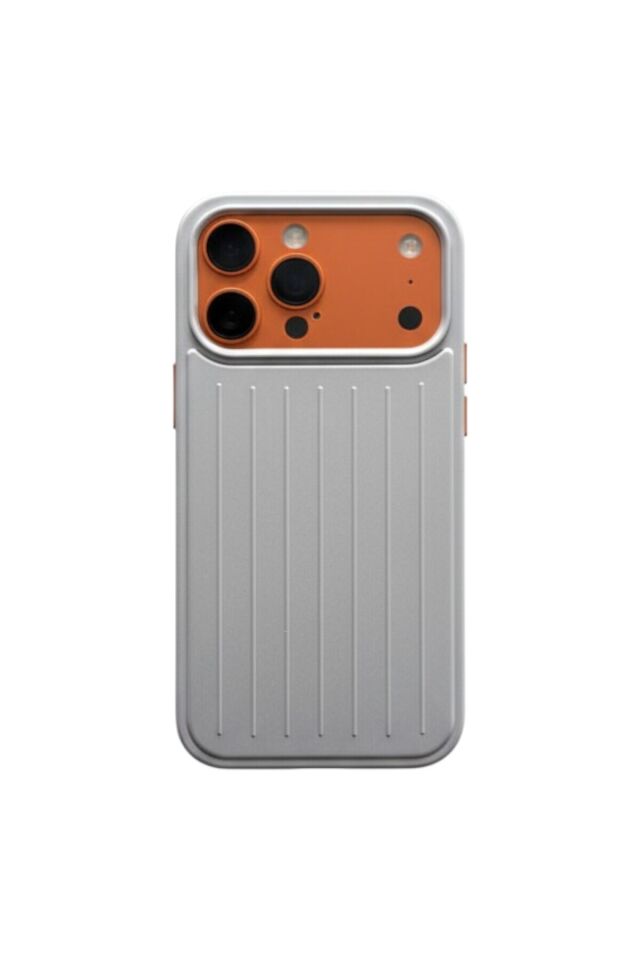 Iphone 17 Pro Uyumlu Çizgili Valiz Desenli Premium Kılıf Gri