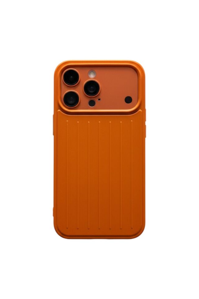 Iphone 17 Pro Max Uyumlu Çizgili Valiz Desenli Premium Kılıf Turuncu