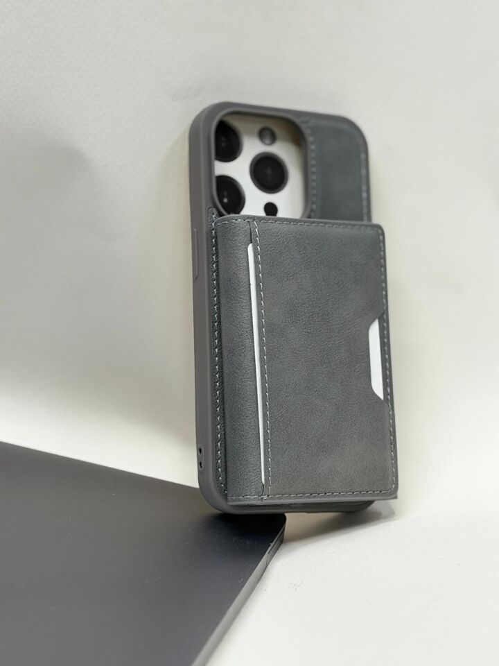iPhone 14 Pro MagSafe Uyumlu Deri Görünümlü Fonksiyonel Cüzdan Kılıf