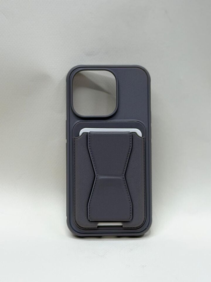 iPhone 14 Pro Uyumlu Kartlıklı Deri Kılıf - Cüzdan Özellikli, Arkası Kart Bölmeli, Darbe Emici Premium Kapak Gri