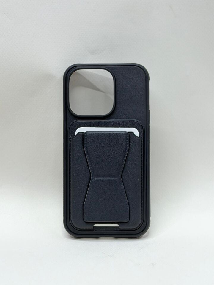 iPhone 14 Pro Uyumlu Kartlıklı Deri Kılıf - Cüzdan Özellikli, Arkası Kart Bölmeli, Darbe Emici Premium Kapak Siyah