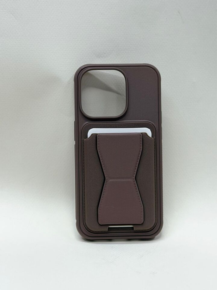 iPhone 14 Pro Uyumlu Kartlıklı Deri Kılıf - Cüzdan Özellikli, Arkası Kart Bölmeli, Darbe Emici Premium Kapak Kahverengi
