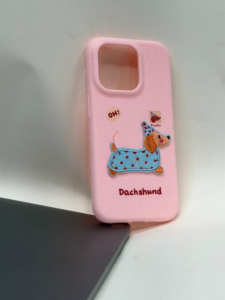 iPhone 14 Pro Candy Case Pastel Renkli Silikon Kılıf pembe köpek desenli