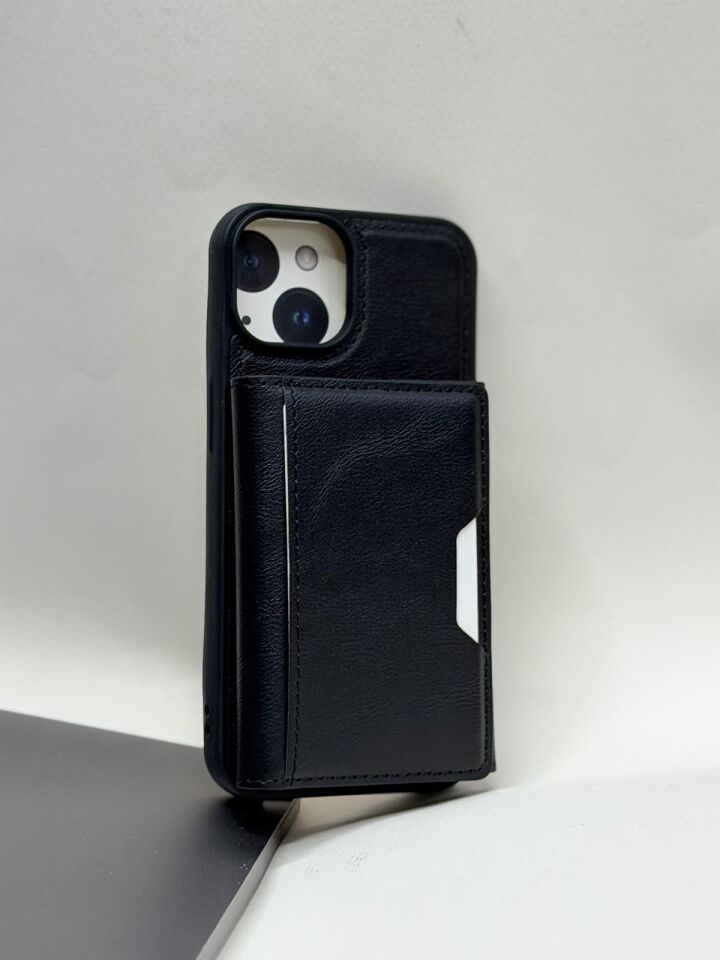 iPhone 13 / 14 Uyumlu Cüzdanlı Deri Görünümlü Kılıf - Kartlıklı Standlı Mıknatıslı Kapaklı Kılıf