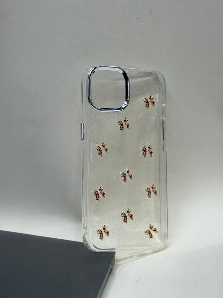 iPhone 13 / 14 Uyumlu Lüks Mücevher Desenli Parlak Koruyucu Kılıf kelebek desenli