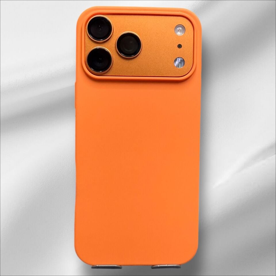 iPhone 17 Pro Max Uyumlu İçi Kadife Lansman Silikon Kılıf – Kamera Korumalı Premium Serisi Turuncu