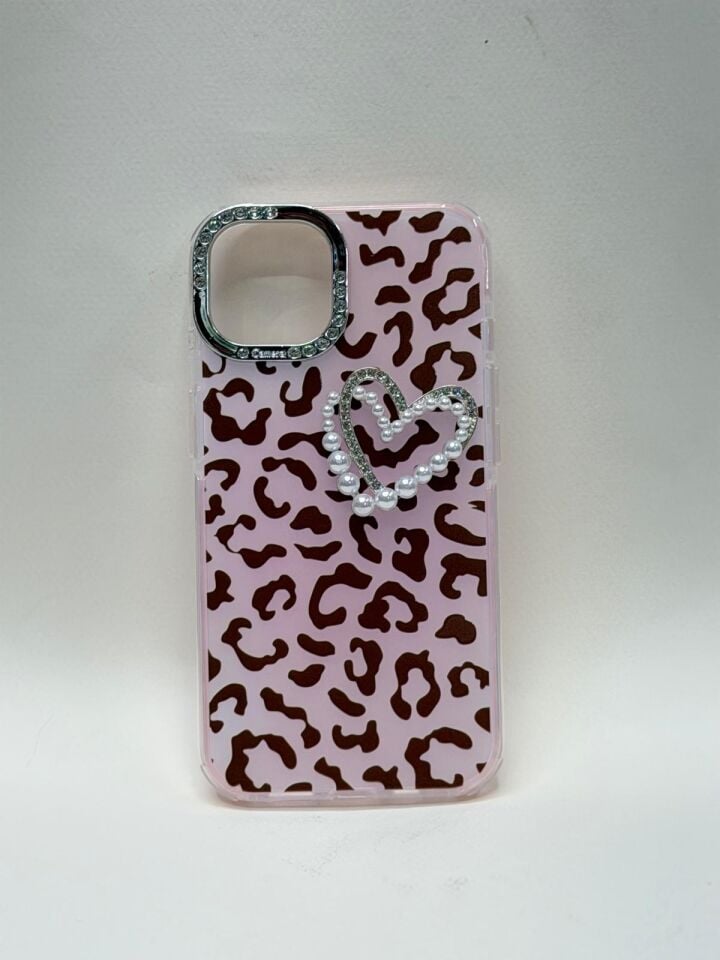 iPhone 13 / 14 Uyumlu Premium Leopar Desenli Lansman Kılıf - Şık ve Korumalı Arkalık Pembe