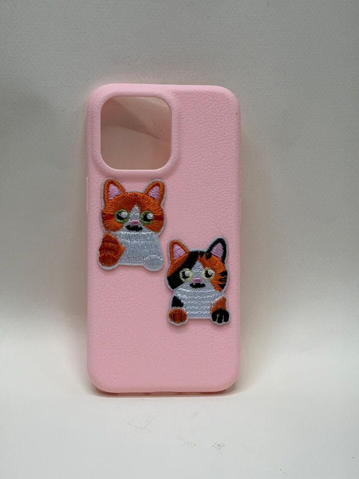 iPhone 13 Pro Kılıf Candy Case - İçi Kadife Lansman Silikon Şık Koruma pembe ikili kedi desenli