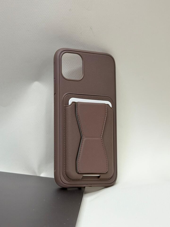 iPhone 11 Kılıf Kartlıklı Ve Stand Özellikli Lüks Suni Kılıf