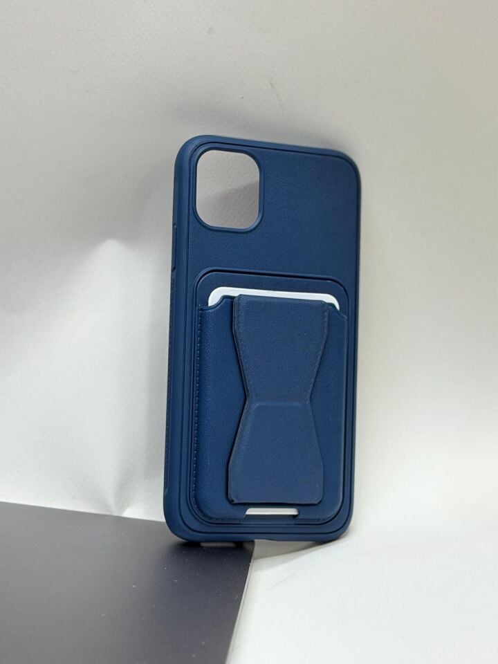 iPhone 11 Kılıf Kartlıklı Ve Stand Özellikli Lüks Suni Kılıf Kahverengi