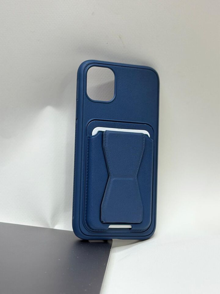 iPhone 11 Kılıf Kartlıklı Ve Stand Özellikli Lüks Suni Kılıf