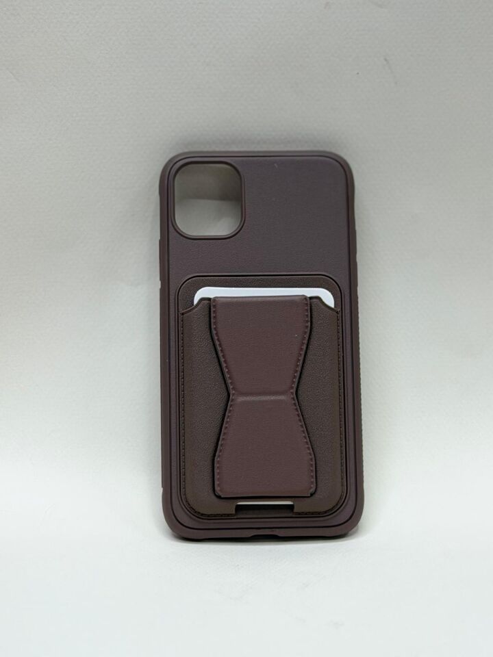 iPhone 11 Kılıf Kartlıklı Ve Stand Özellikli Lüks Suni Kılıf