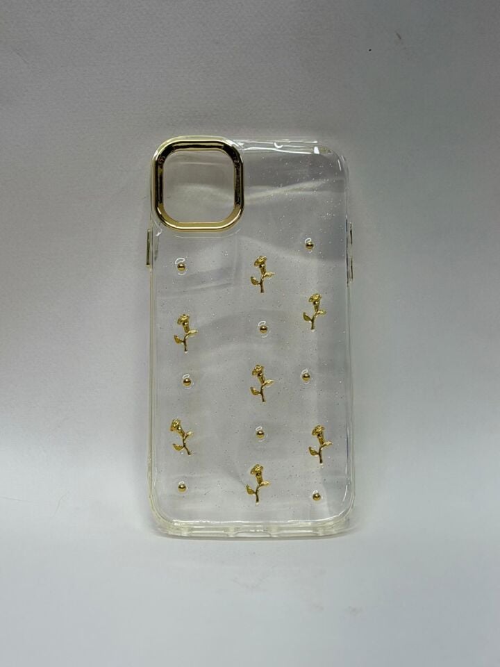 iPhone 11 Uyumlu Mücevher Desenli Lüks Tasarım Lansman Kılıf Altın Çiçek