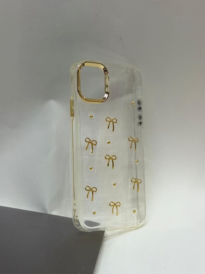 iPhone 11 Uyumlu Mücevher Desenli Lüks Tasarım Lansman Kılıf Altın Kurdele