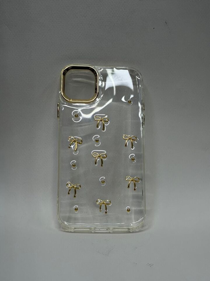 iPhone 11 Uyumlu Mücevher Desenli Lüks Tasarım Lansman Kılıf Altın Kurdele