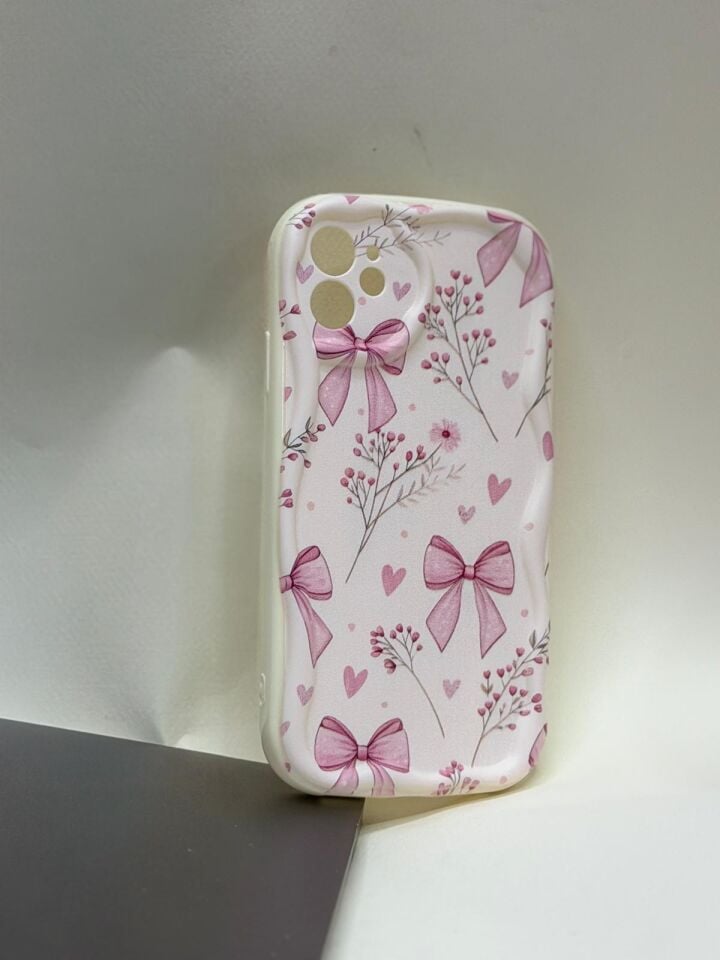 iPhone 11 Uyumlu Kılıfı - Bahar Esintisi Serisi Pembe Kurdele Desenli