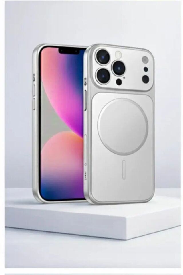 İphone 16 Pro Uyumlu 17 Pro görünümlü Magsafe Kılıf Gümüş