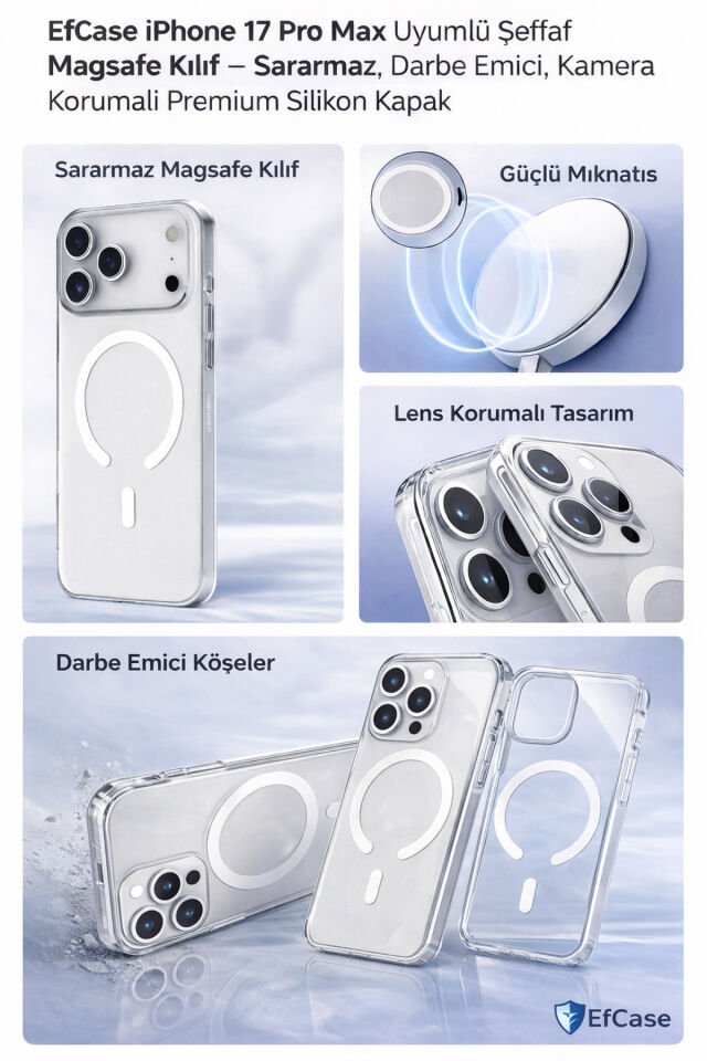 iPhone 17 Pro Max Uyumlu Şeffaf Magsafe Kılıf – Sararmaz, Darbe Emici, Premium Silikon Kapak