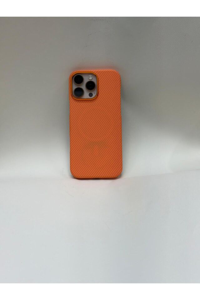 Iphone 16 pro max uyumlu yanmaz karbon fiber premium kılıf Turuncu