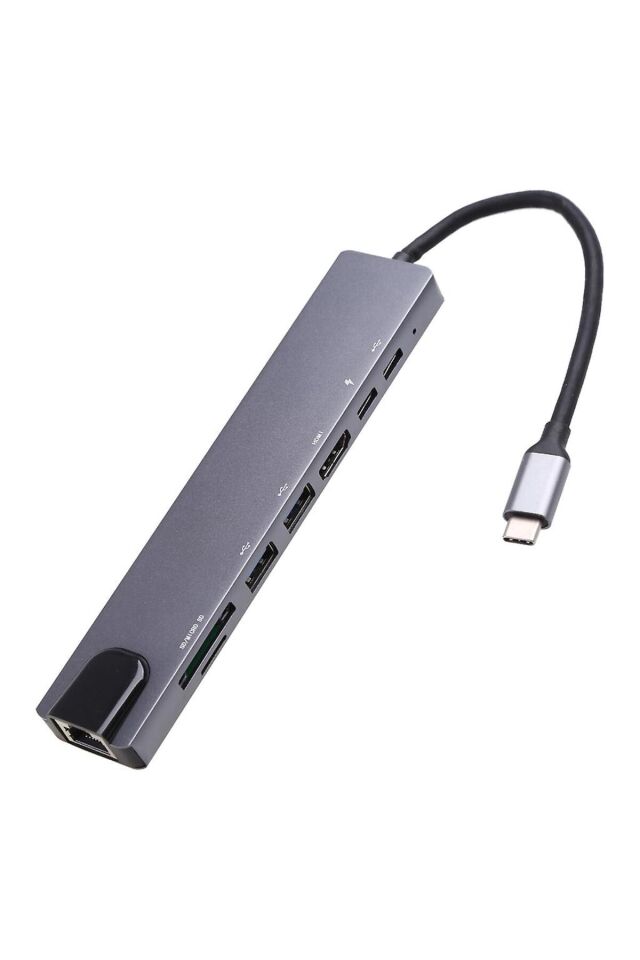 Type-C 8 in 1 Hub USB-C Çoklayıcı 4K HDMI RJ45 SD TF USB 3.0 PD