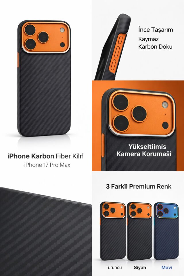 iPhone 17 Pro Max Premium Karbon Fiber Desenli İnce Tasarım Darbe Emici Telefon Kılıfı