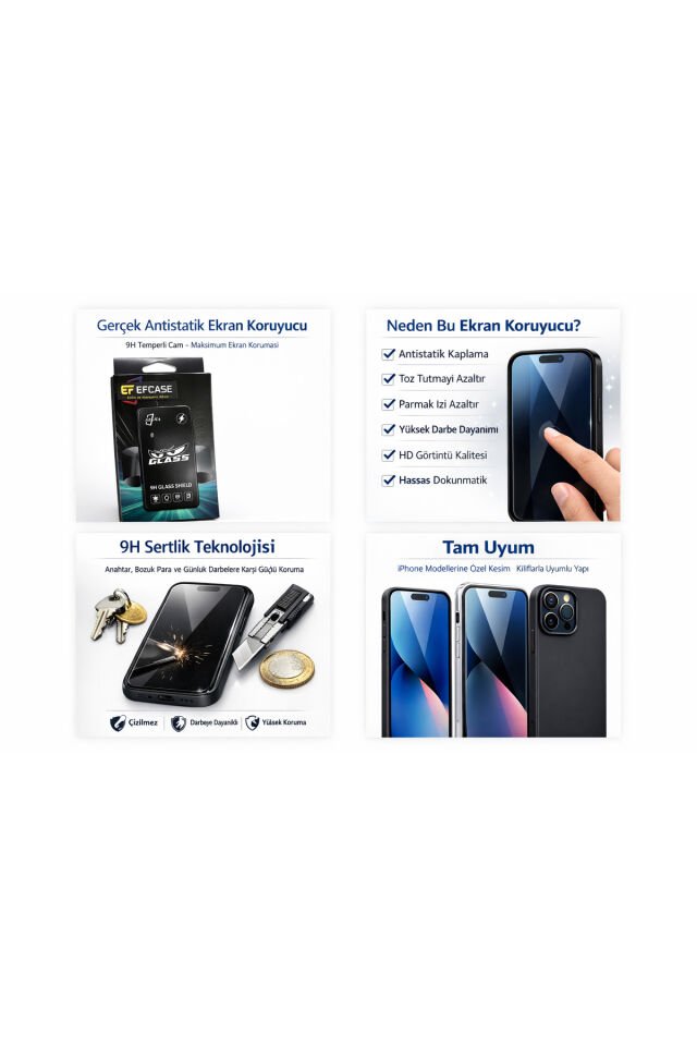iPhone Uyumlu 9H Temperli Cam Ekran Koruyucu Antistatik Toz Tutmayan HD Cam ve ve