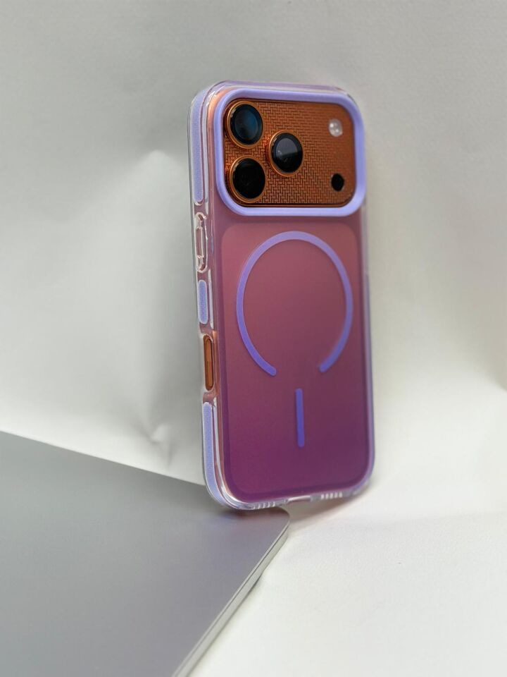 iPhone 17 Pro Uyumlu Rainbow MagSafe Kılıf - Gökkuşağı Renk Geçişli Sararmaz Kapak