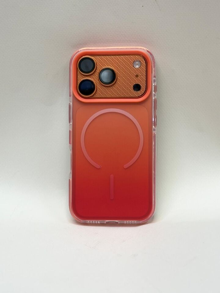 iPhone 17 Pro Uyumlu Rainbow MagSafe Kılıf - Gökkuşağı Renk Geçişli Sararmaz Kapak Turuncu