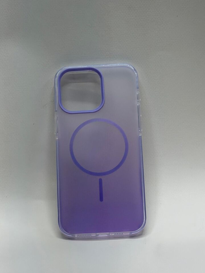iPhone 15 Pro Max Uyumlu Rainbow Renkli MagSafe Siyah/Şeffaf Kılıf - Göz Alıcı Koruma Mor