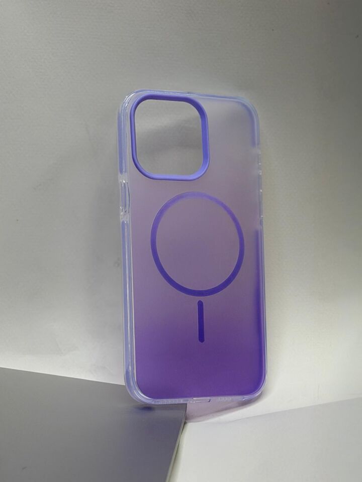 iPhone 15 Pro Max Uyumlu Rainbow Renkli MagSafe Siyah/Şeffaf Kılıf - Göz Alıcı Koruma Mor