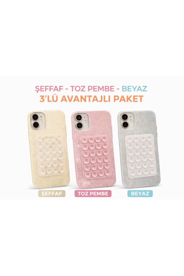 Simli Vantuzlu Telefon Tutucu 3’lü Set | Güçlü Tutuş Kaymaz Sabitleyici | Tüm Telefonlarla Uyumlu Pembe